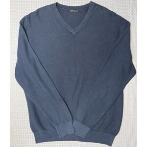 J McLaughlin Sweater Mens SM Blue Combed Cotton VNeck Lightweight Luxury Preppy